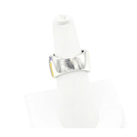 Belle Etoile Silver Enamel Mosaic Geometric Art Deco Motif Ring Size 6.5